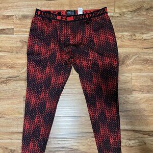 Under Armour UA Heatgear Compression Leggings Tights Red Black Grid - Size 2XL
